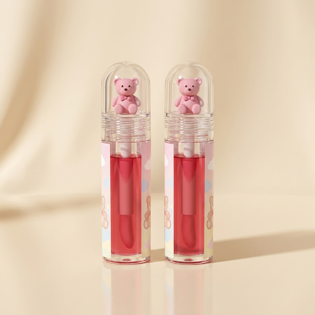 Velé Cute Bear Mirror Lip Gloss with pink teddy bear cap