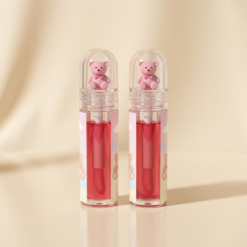 Velé Cute Bear Mirror Lip Gloss with pink teddy bear cap