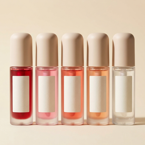 Velé Cherry Seed Oil Lip Glow Oil tinted shades in clean unbranded bottles